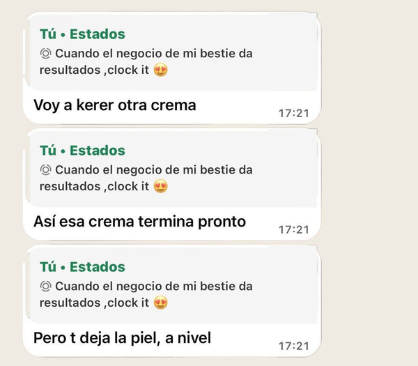 Mensajes de WhatsApp de una clienta sobre la crema